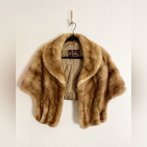 Vintage Brown mink Fur stole with collar cape shawl Jacket  H. Liebes one size